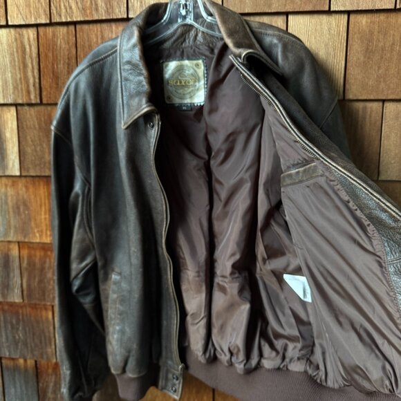 VTG Saxon Premium Leather Red Robin Burgers Aviator Jacket in Men's XXL - Picture 8 of 15